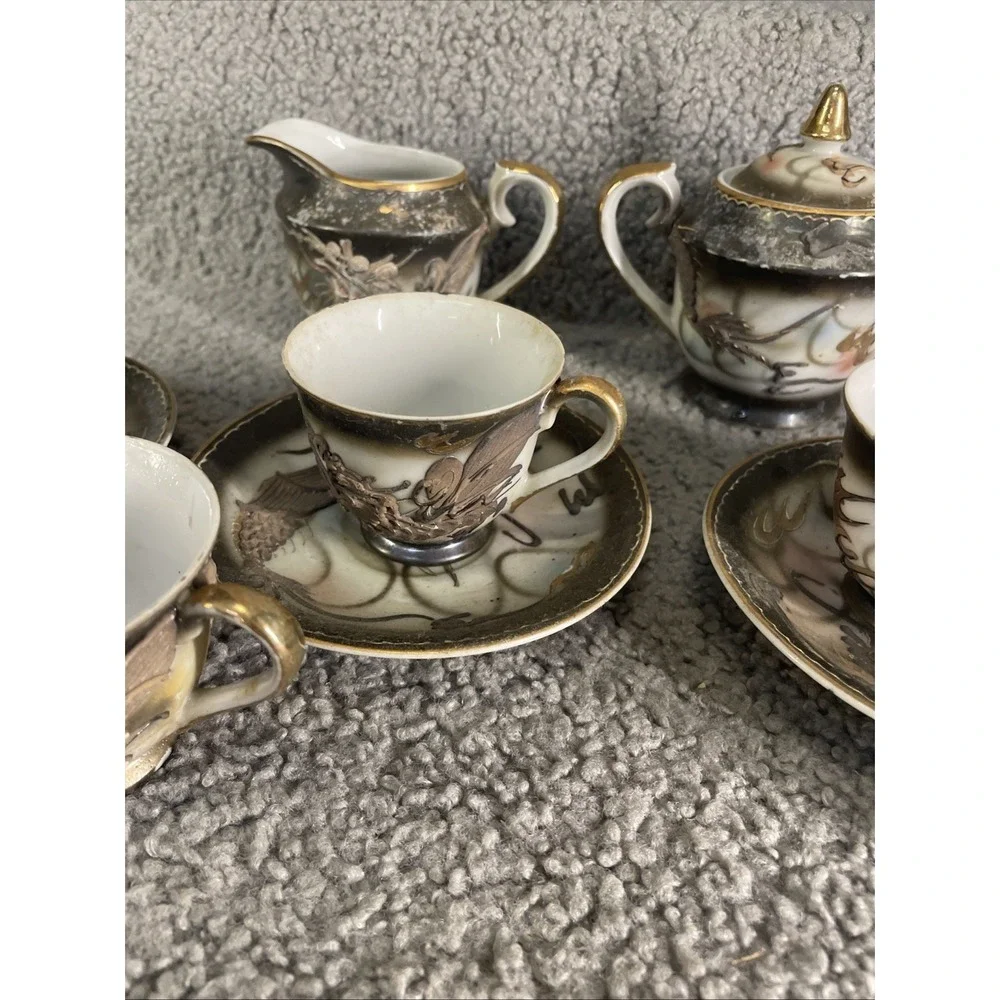 Japanese Dragon Teapot, Tea Cups, Sugar‎ Bowl, Creamer, Coffee Cup And Saucers